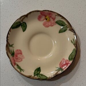 Franciscan Cream Saucer with Pink Flowers and Green Foliage